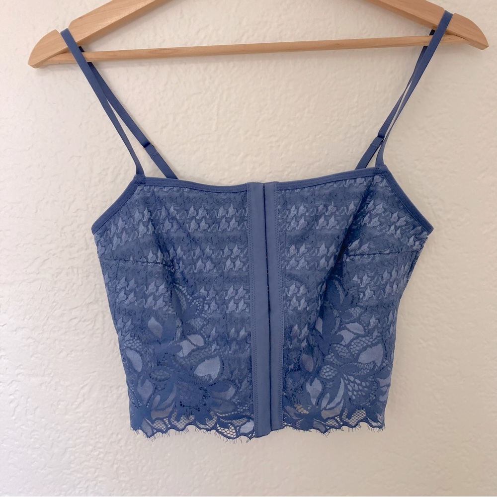 NWOT Aerie Show Off Winter Express Lace Corset Bra Top in Marbled Blue, Size S - Picture 2 of 5